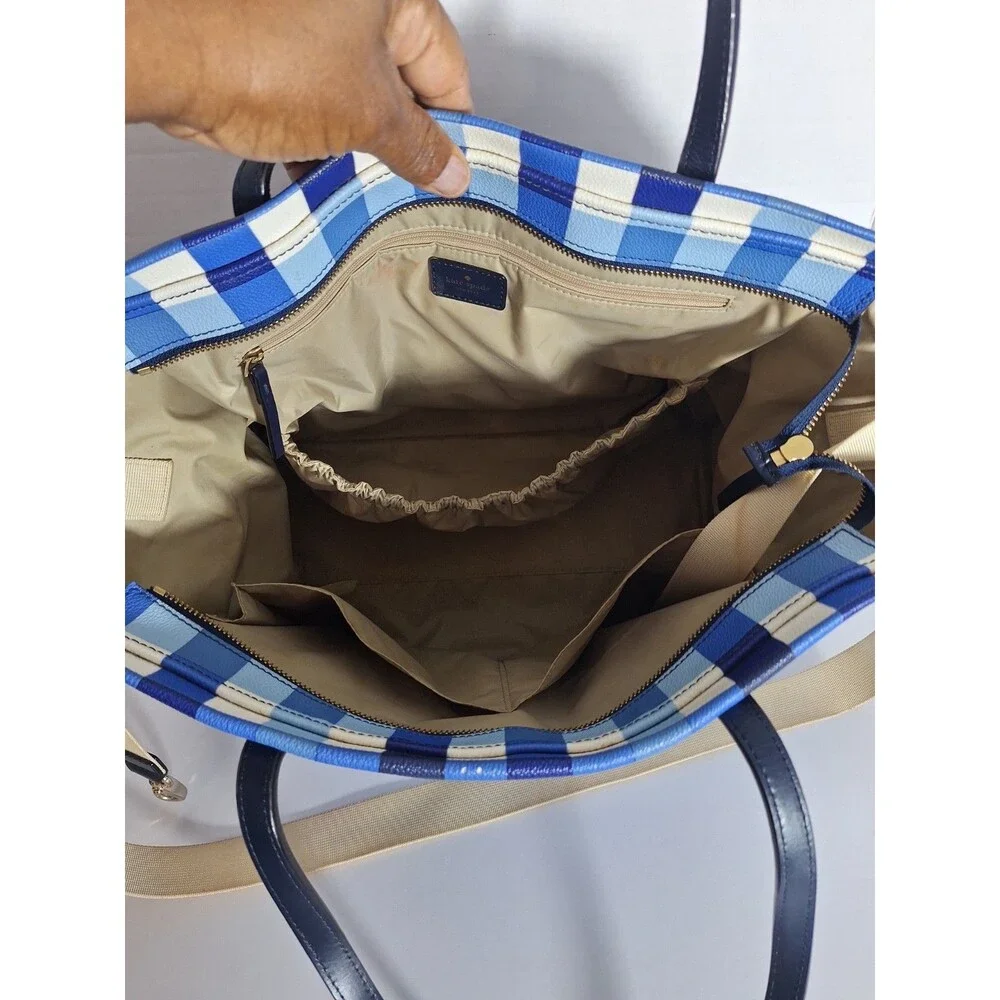 Kate Spade New York Grove Street Kaylie Plaid Diaper Bag Blue White Travel Bag